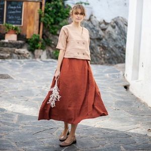 Linen handmade studio 100% linen skirt size 8 cottagecore